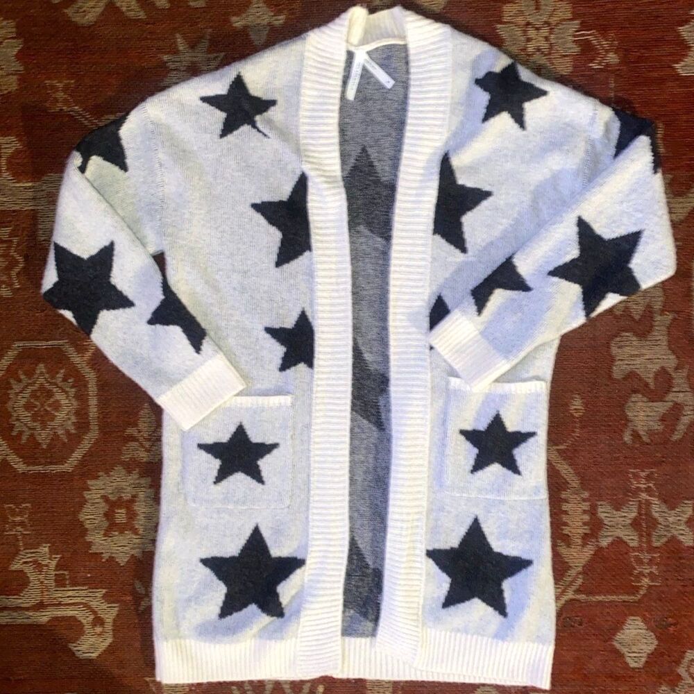 Dreamers by Debut Medium Star Print Open Front Cardigan Sweater White Black M